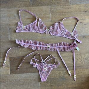 For Love And Lemons Pink Floral Lace Lingerie Set